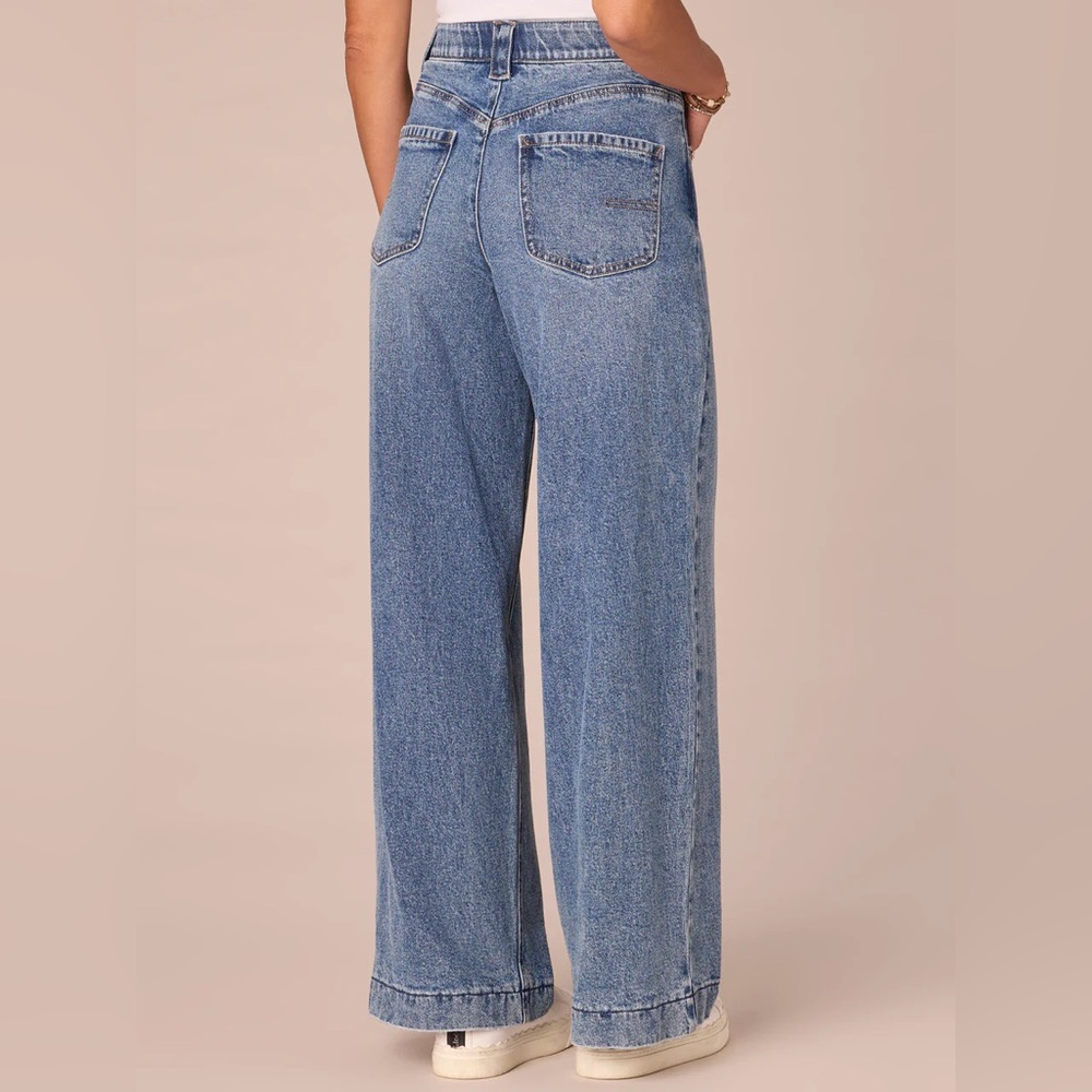 Democracy "Ab"solution Skyrise Drawstring Waistband Wide Leg Jeans, Dark Indigo - Picture 4 of 9